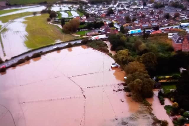A bird's eye view of the extend of the flooding in Ollerton. Drone footage provided by Bowe Community Radio CIC.