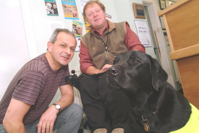 In 2007 Ashfield Vet Frank Flynn, left was set to take part in a desert walk to raise funds for Dogs For The Disbaled in March next year. Frank is pictured with Ken Heathcote of Kirkby and his Dog For The Disbaled Petra who is 3 1/2 years old