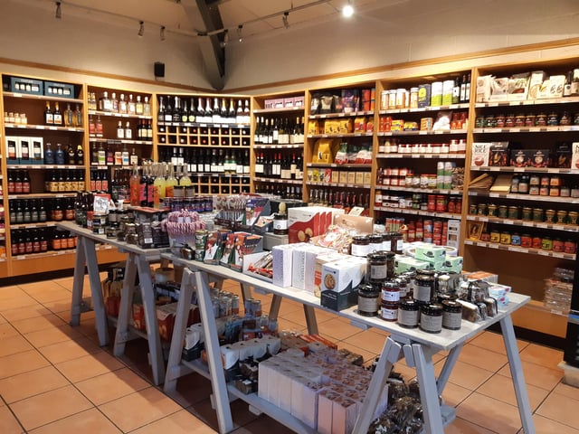 Beverages, sauces, preserves and pickles are among the offerings in the shop.