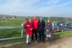 Cllrs Gill Freeman, Darrell Pulk and Lynne Schuller with Leigh Wells (centre) from Langold Juniors