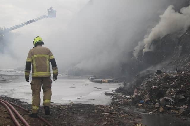 A firefighter at the scene of the fire in Kiveton Park.