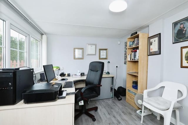 Here's a quick peek inside the office, which is fitted with power and lighting. It has a side-facing entrance door and a double-glazed window, making it the ideal space to work from home.