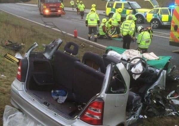 Police say drivers and passengers were saved in car crashes like this one because they were wearing seatbelts. Photo:  Nottinghamshire Fire & Rescue.