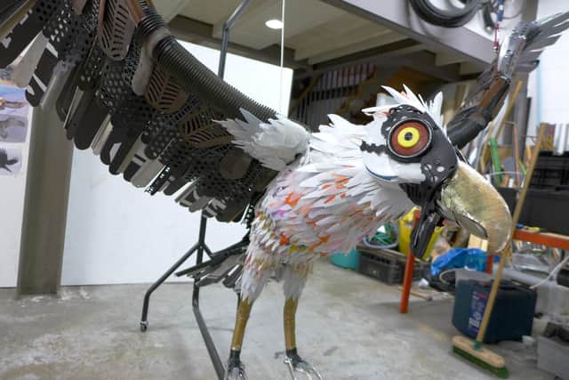 Vulture  created with recycled rubbish by Michelle Reader at the Harley Gallery Welbeck