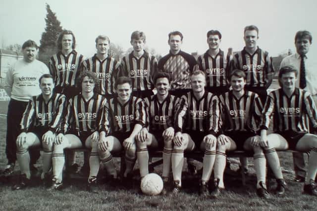 Darren Brookes (second from left, back row) made 223 appearances and scored 12 goals for Worksop.