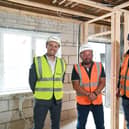 Adam Champion, Paul Phillips and Shaun Keown at the 'pre-plaster' visit. (Photo by: Bellway Homes)