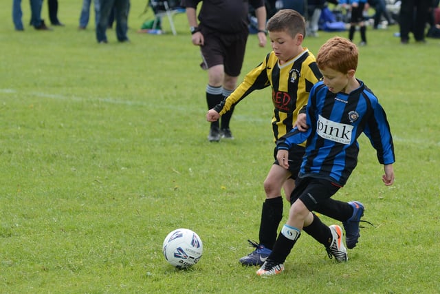 Worksop Town FC u7s (yellow) v Whiston Wildcats u7s (blue) at the 2012 Maltby Juniors FC Festival of Football.