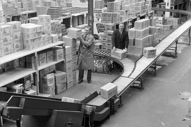 In May 1965 Edinburgh's Thistle Cash and Carry had the latest in easy conveyance belts to deliver goods ordered by the customer to the shop floor.