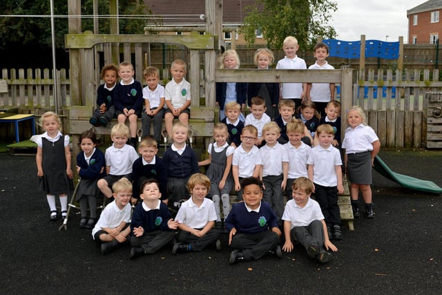 New starters pose in their playground at Gateford Park Primary School.