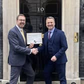 St Giles' principal Matt Rooney (left) delivers the letters to No 10 with Bassetlaw MP Brendan Clarke-Smith. Photo: Submitted