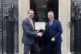 St Giles' principal Matt Rooney (left) delivers the letters to No 10 with Bassetlaw MP Brendan Clarke-Smith. Photo: Submitted