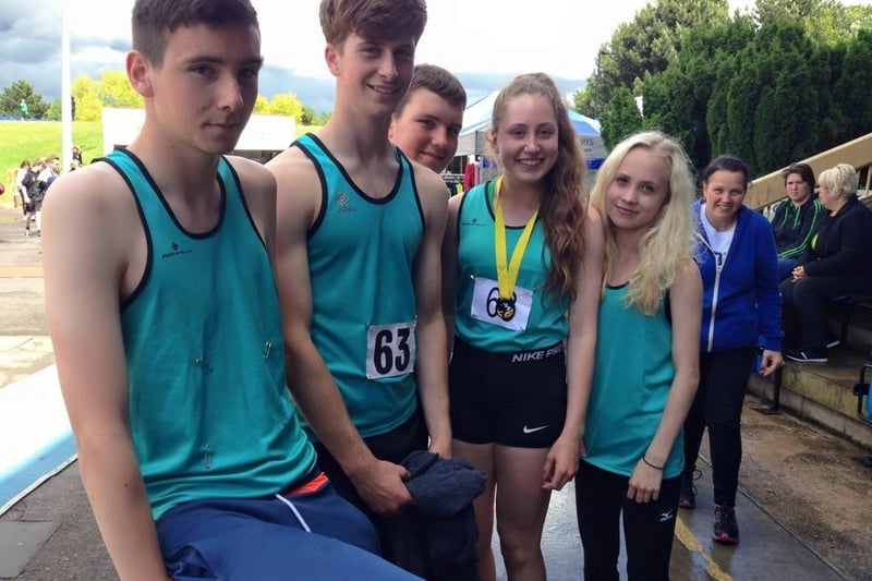 A group of Worksop Harriers youngsters are picture representing Notts Schools in 2015.