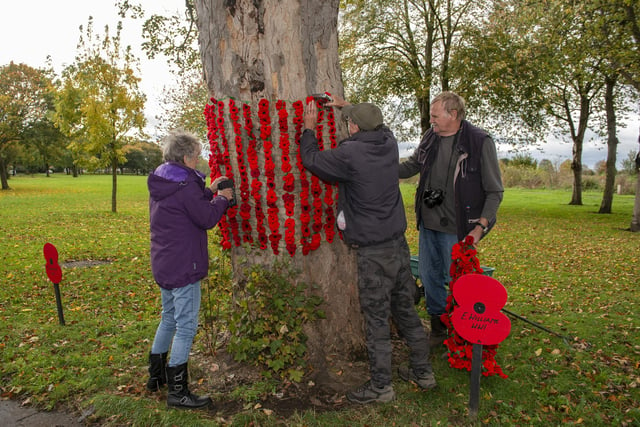 Members of the Warsop Poppy Gang working on the display on Friday