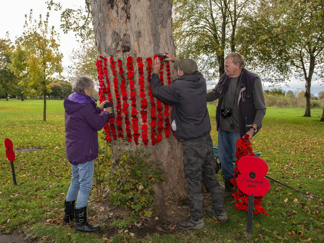 Members of the Warsop Poppy Gang working on the display on Friday