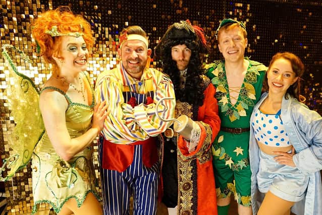 Mansfield panto press launch at the Palace theatre. Cast of The further Adventures of Peter Pan The Return of Captain Hook. Seen Mark Baylis as Captain Hook, Adam Moss as Smee, Holly Atterton as Tinker Bell, Conner Keetley as Peter Pan and Jenny Huxley-Golden as Emily Darling.