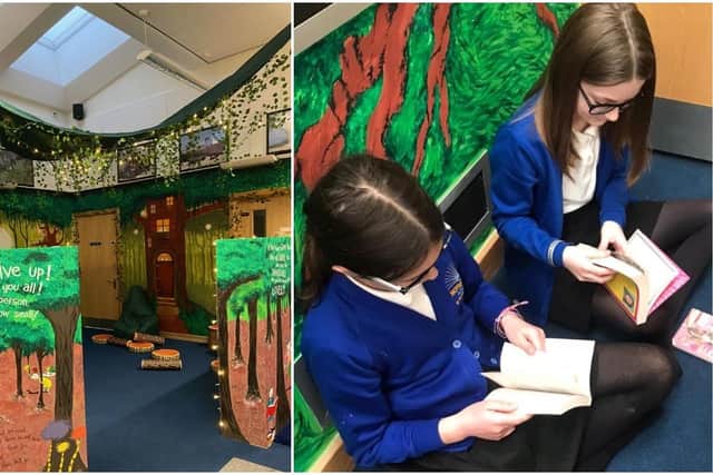 : "I absolutely love the hanging canopy above our library area, it makes me want to visit our library and read different books."