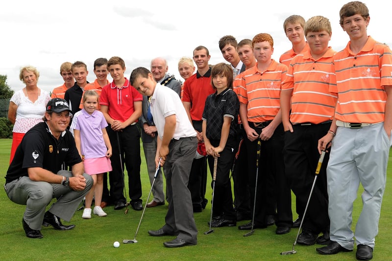Kilton Forest Golf Club, Worksop. Lee Westwood officially re-opens the golf club after refurbishments.
Picture: Lee Westwood with Kilton Forest Junior Cole Betteridge, 13. The two are pictured with Bassetlaw District Council Chairman Coun Ken Bullivant and the Kilton Forest Juniors.