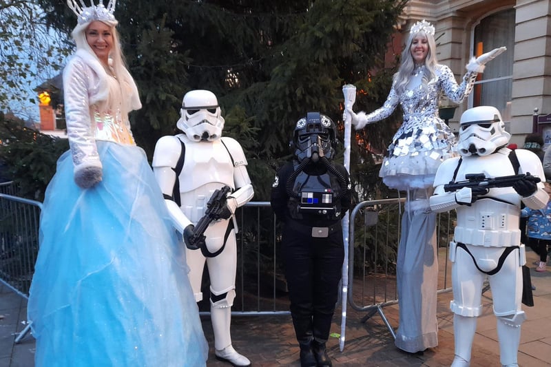 Stilt-walking ice queens were joined by Star Wars characters at the Retford Christmas switch on event