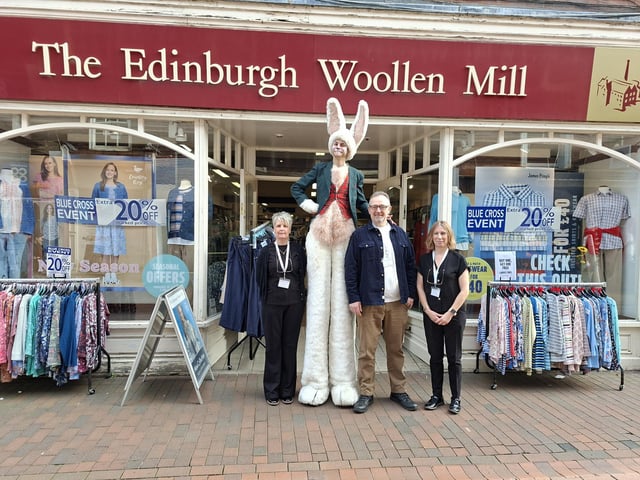 A visit to the Edinburgh Woollen Mill from Easter Bunny.