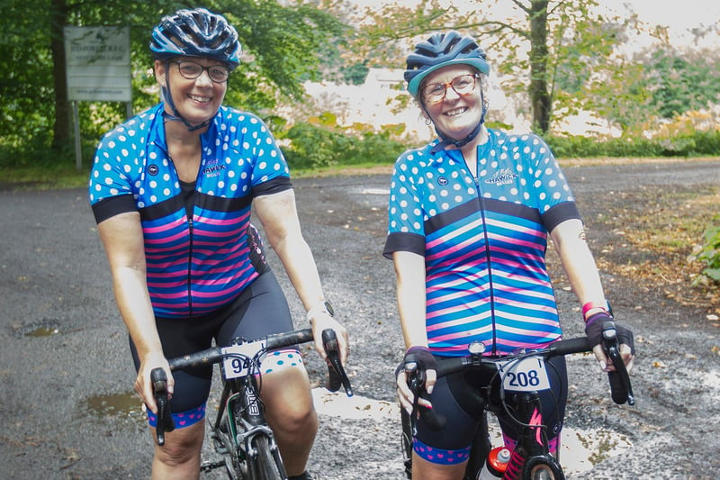 Hawick Belles members Sylvia Grieve and Sheila Crowford  stopping off at Jedburgh during Doddie'5 Ride 2021 (Pic: Bill McBurnie)