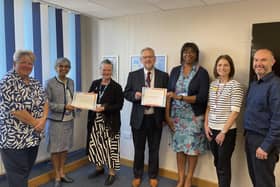 Dr Rum Thomas and Dr Shirley Spoors celebrating their completion of the programme with members of the Board of Directors at DBTH.