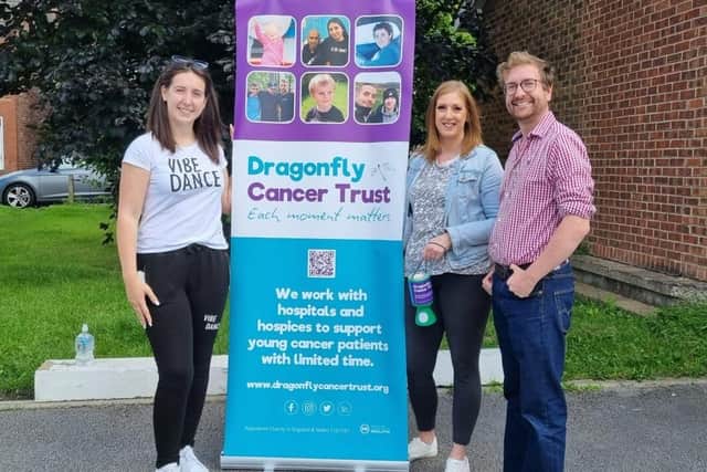 Megan North, Vibe Dance Coach, left, with Natalie Hickinbottom, from Dragonfly Cancer Trust, and Rother Valley MP Alexander Stafford. (Photo by: Natalie Hickinbottom/Dragonfly Cancer Trust)