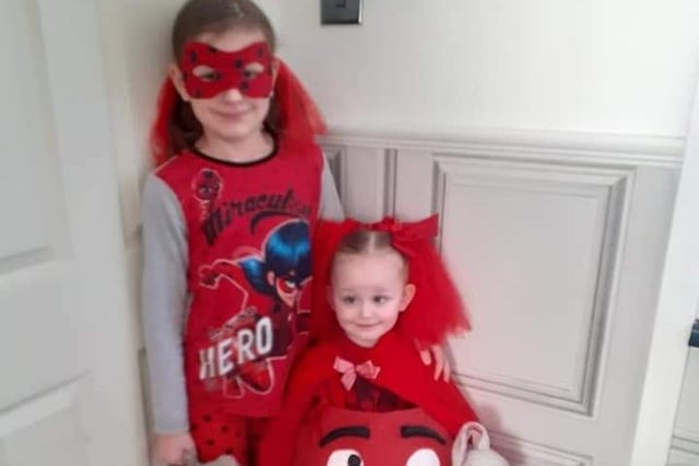 Three-year-old Temperance, and her nine-year-old sister, Esmae Hedley, went all out with their costumes for Red Nose Day.