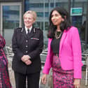 Home Secretary Suella Braverman MP with Nottinghamshire PCC Caroline Henry and Chief Constable Kate Meynell