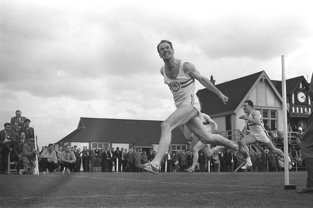 Future Lib Dem leader Menzies Campbell winning 100 yards at Centenery field day at Craiglockhart. Edinburgh University Athletics Club in 1966.