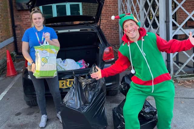 Joe Kisby dressed up as an elf as he donated the toys to Bassetlaw Hospital.