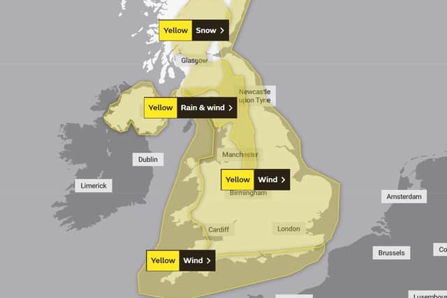 Yellow weather warnings for strong winds have been issued as Storm Barra prepares to strike the UK on Tuesday