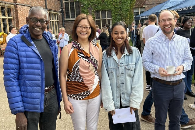 Laurena with her proud parents and teachers at Worksop College. Aspiring ballet dancer Laurena opened her envelope to 9s, 8s, 7s, 6, 5, and an A. As she continues pursuing her career in dance, Laurena will also be joining the sixth form to study maths, biology, chemistry and physics.