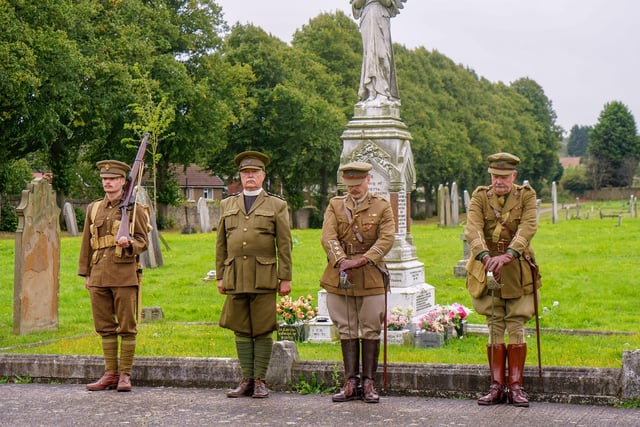 Unveiling of Worksop war hero Thomas Highton`s grave. The soldier was found to be in an unmarked grave in Retford Road Cemetery after a campaign in 2018 by the RBL which saw poppies placed on lampposts and street signs outside homes in Worksop where men who fell in the Great War had previously lived.