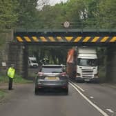 A lorry became stuck under a railway bridge on the A619 earlier today (May 3).