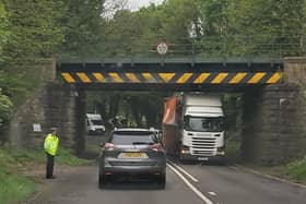 A lorry became stuck under a railway bridge on the A619 earlier today (May 3).