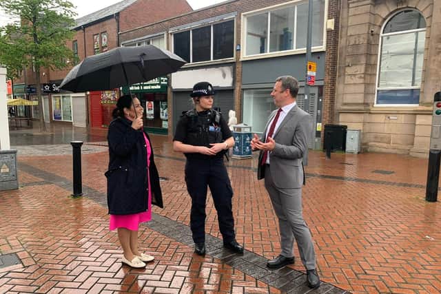 Brendan Clarke-Smith and home secretary Priti Patel spoke to inspector Hayley Crawford, district commander for Bassetlaw, about initiatives to tackle crime in the area.