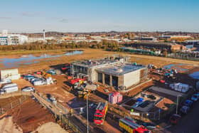A drone image showing construction work at Worksop's new fire station.