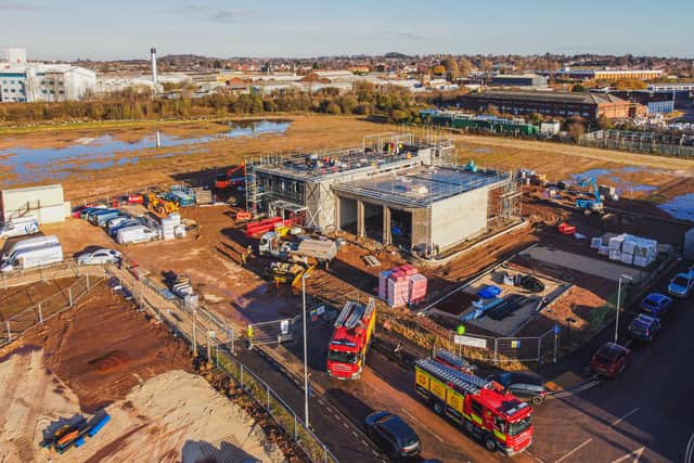 A drone image showing construction work at Worksop's new fire station.