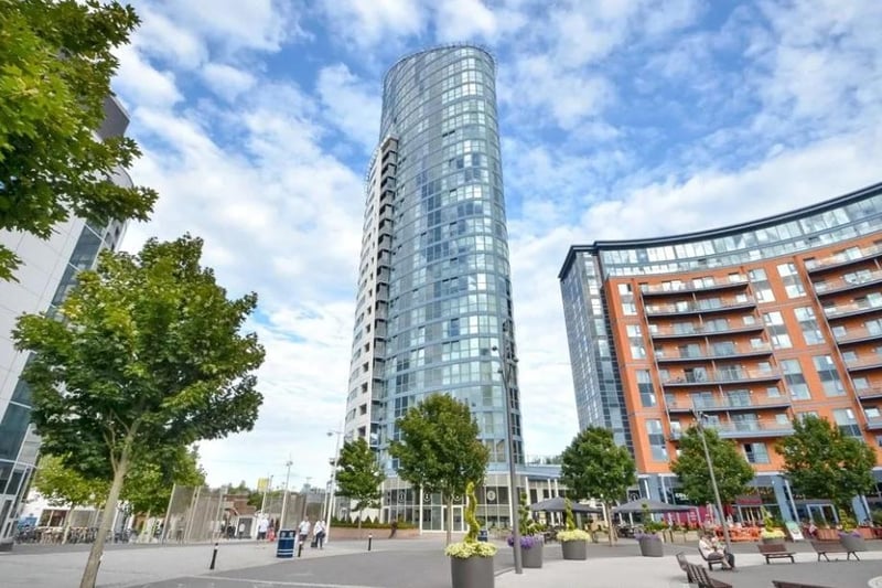A two-bedroom flat is up for sale in the Lipstick Tower for £679,950. It is located on the 21st floor and has spectacular views.
