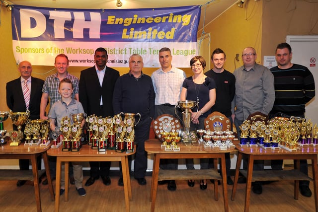 Worksop Table Tennis league presentation evening. Pictured are some of the winners and sponsors from DTH Engineering in 2019.