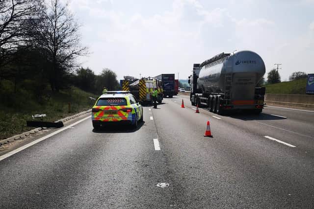 The M1 is closed in both directions from junction 29 near to Chesterfield to junction 29A due to fallen power lines.