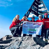 From left, Mary Amos, Kit Swales, Nicola Hawes, Charlotte Weatherall-Smith, Dannielle Bailey and Lauree Fearon-Hunt at the summit.