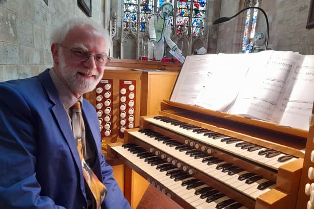 Organist, Stephen Carey, played pieces specially composed for the Mayflower Pilgrims commemorations.