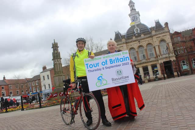 Pictured are coun John Shephard, Bassetlaw District Council Cycling Champion and coun Carolyn Troop, Mayor of Retford.