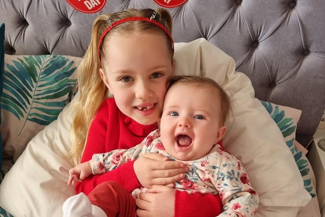 Loving sisters, Lucianna, five, and Lilia, four-months both enjoyed their first Red Nose Day together.