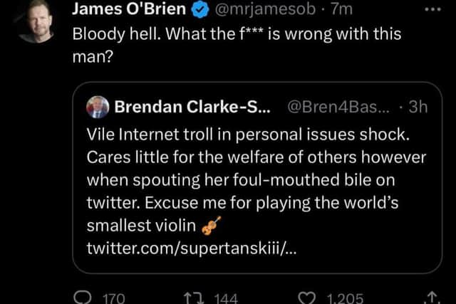 LBC Radio host James O'Brien reacting to Mr Clarke-Smith's tweet