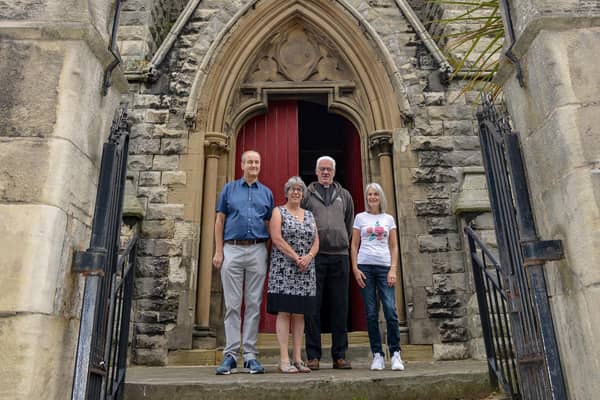 St John's Church are fundraising to save the church spire, picture includes Sue Dawson, John Hodgkins, Anne Shillitto and Rev Tim Stanford