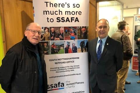 Armed Forces Champion for Bassetlaw cllr Tony Eaton (right) and a veteran at the opening of the SSAFA branch office.