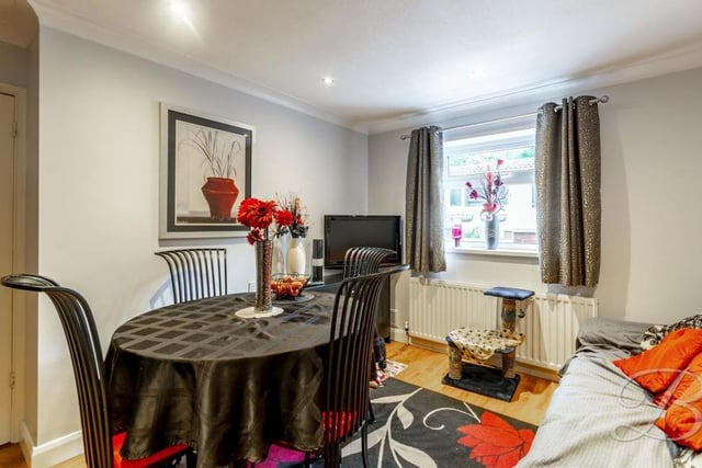 Here is the third bedroom, which is so versatile that it has been set up as a pleasant dining room by the current owner. It has laminate flooring, downlights, central heating radiator and a window facing the back of the property.