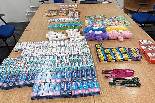 The two men were caught with a bag of shoplifted swag containing Gorilla Glue, Carebeard, chewing gum and women's underwear.